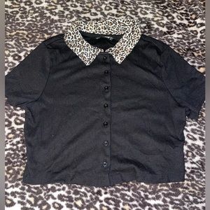 Black button up cropped shirt shein